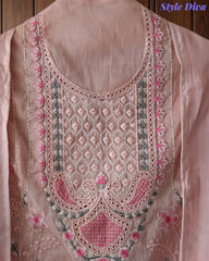 Mul Cotton Overall Laser Cut Embroidery Unstitched Suit with Mul Cotton Digital Print Dupatta