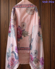 Mul Cotton Overall Laser Cut Embroidery Unstitched Suit with Mul Cotton Digital Print Dupatta