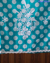 Pure Cotton Polka Printed Embroidered Un-Stitched Suit with Chikani Kari Work Bottom
