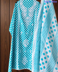 Pure Cotton Polka Printed Embroidered Un-Stitched Suit with Chikani Kari Work Bottom