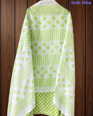 Pure Cotton Polka Printed Embroidered Un-Stitched Suit with Chikani Kari Work Bottom