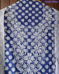 Pure Cotton Polka Printed Embroidered Un-Stitched Suit with Chikani Kari Work Bottom