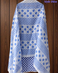 Pure Cotton Polka Printed Embroidered Un-Stitched Suit with Chikani Kari Work Bottom