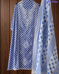 Pure Cotton Polka Printed Embroidered Un-Stitched Suit with Chikani Kari Work Bottom