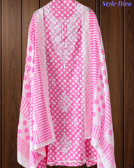 Pure Cotton Polka Printed Embroidered Un-Stitched Suit with Chikani Kari Work Bottom