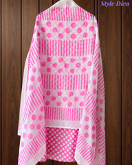 Pure Cotton Polka Printed Embroidered Un-Stitched Suit with Chikani Kari Work Bottom
