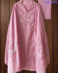 Cotton (Khadi) Pakistani Crochet Lace Semi-Stitched Suit with Dupatta (3 Pc Set)