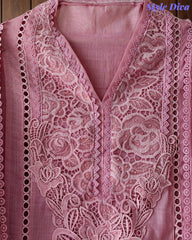 Cotton (Khadi) Pakistani Crochet Lace Semi-Stitched Suit with Dupatta (3 Pc Set)