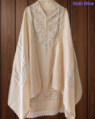 Cotton (Khadi) Pakistani Crochet Lace Semi-Stitched Suit with Dupatta (3 Pc Set)