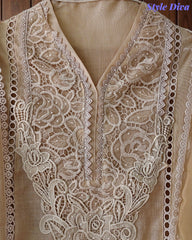 Cotton (Khadi) Pakistani Crochet Lace Semi-Stitched Suit with Dupatta (3 Pc Set)