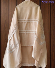 Cotton (Khadi) Pakistani Crochet Lace Semi-Stitched Suit with Dupatta (3 Pc Set)