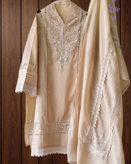Cotton (Khadi) Pakistani Crochet Lace Semi-Stitched Suit with Dupatta (3 Pc Set)
