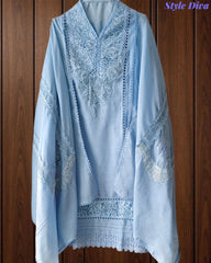 Cotton (Khadi) Pakistani Crochet Lace Semi-Stitched Suit with Dupatta (3 Pc Set)
