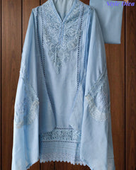 Cotton (Khadi) Pakistani Crochet Lace Semi-Stitched Suit with Dupatta (3 Pc Set)