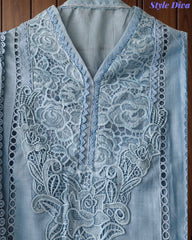 Cotton (Khadi) Pakistani Crochet Lace Semi-Stitched Suit with Dupatta (3 Pc Set)