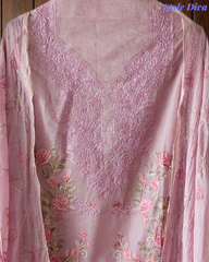 Mul Cotton Dual Overall Embroidery Unstitched Suit with Embroidered Dupatta | Festive & Party Wear