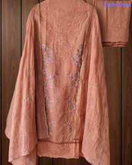 Mul Cotton Dual Overall Embroidery Unstitched Suit with Embroidered Dupatta | Festive & Party Wear