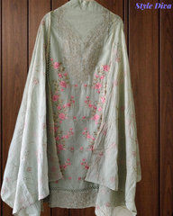 Mul Cotton Dual Overall Embroidery Unstitched Suit with Embroidered Dupatta | Festive & Party Wear