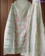 Mul Cotton Dual Overall Embroidery Unstitched Suit with Embroidered Dupatta | Festive & Party Wear