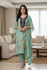 Muslin Digital Printed Cut Dana Embroidered Un-Stitched Suit with Digital Print Dupatta