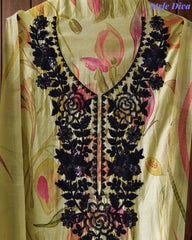 (LIGHT GREEN)-Muslin Digital Printed Cut Dana Embroidered Un-Stitched Suit with Digital Print Dupatta