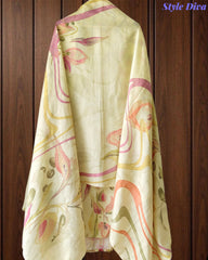 (LIGHT GREEN)-Muslin Digital Printed Cut Dana Embroidered Un-Stitched Suit with Digital Print Dupatta