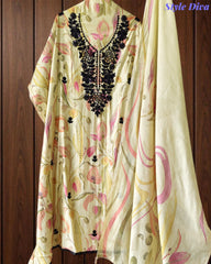 (LIGHT GREEN)-Muslin Digital Printed Cut Dana Embroidered Un-Stitched Suit with Digital Print Dupatta