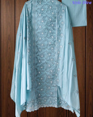 Premium Cotton Laser Cut Embroidered Unstitched Suit Set With Scalloped Dupatta