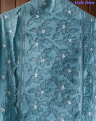 Premium Cotton Laser Cut Embroidered Unstitched Suit Set With Scalloped Dupatta