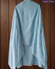 Premium Cotton Laser Cut Embroidered Unstitched Suit Set With Scalloped Dupatta