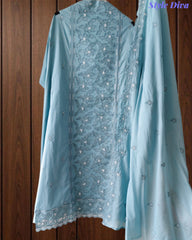 Premium Cotton Laser Cut Embroidered Unstitched Suit Set With Scalloped Dupatta