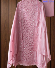 Premium Cotton Laser Cut Embroidered Unstitched Suit Set With Scalloped Dupatta