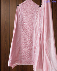 Premium Cotton Laser Cut Embroidered Unstitched Suit Set With Scalloped Dupatta