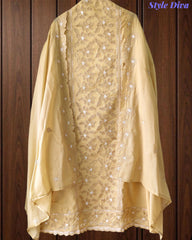 Premium Cotton Laser Cut Embroidered Unstitched Suit Set With Scalloped Dupatta