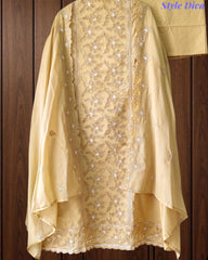 Premium Cotton Laser Cut Embroidered Unstitched Suit Set With Scalloped Dupatta
