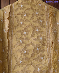 Premium Cotton Laser Cut Embroidered Unstitched Suit Set With Scalloped Dupatta