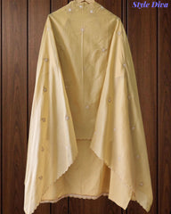 Premium Cotton Laser Cut Embroidered Unstitched Suit Set With Scalloped Dupatta