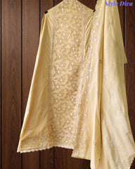 Premium Cotton Laser Cut Embroidered Unstitched Suit Set With Scalloped Dupatta