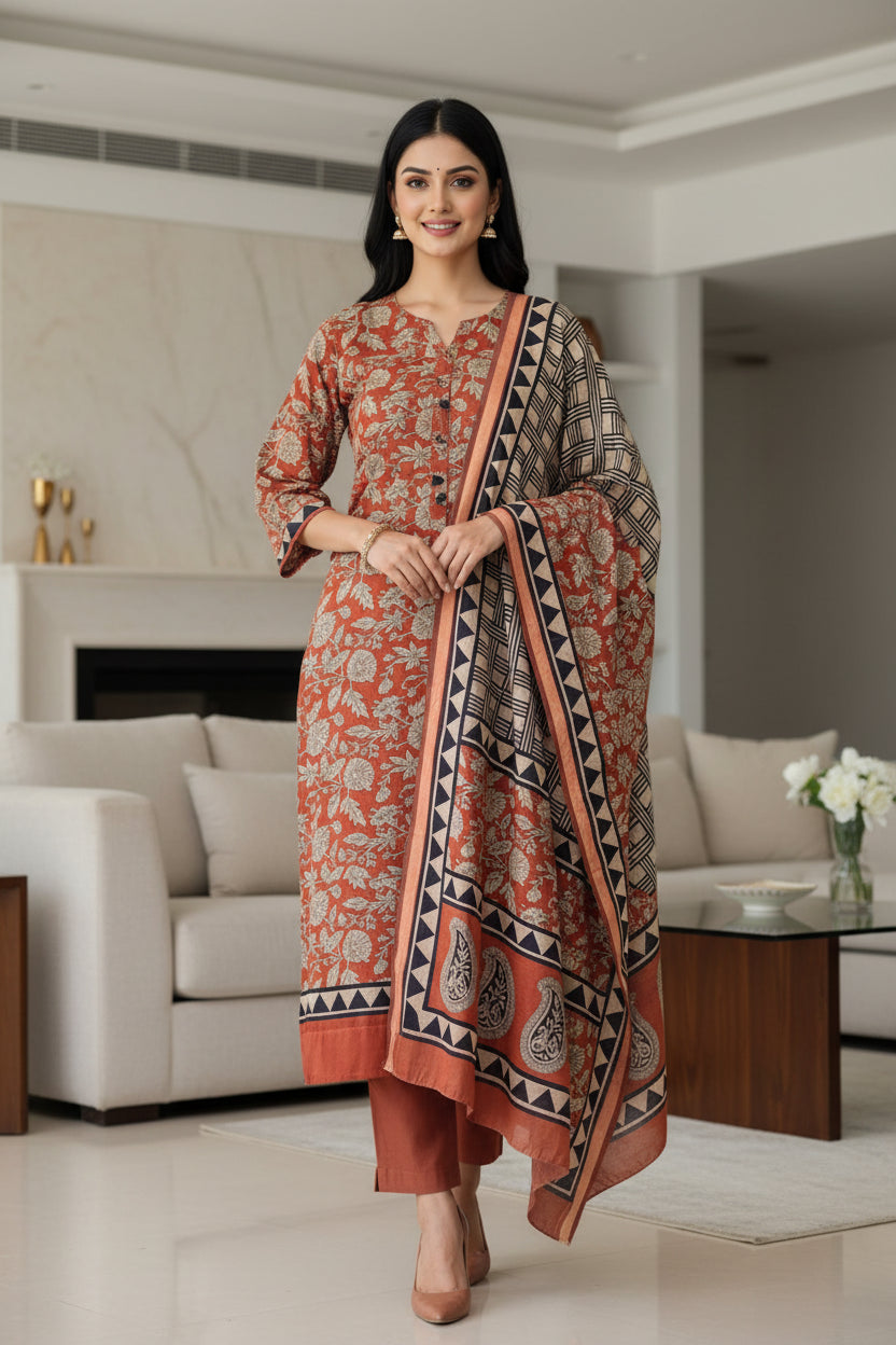 Cotton Maheshwari Digital Print Un-Stitched Suit with Maheshwari Dupatta