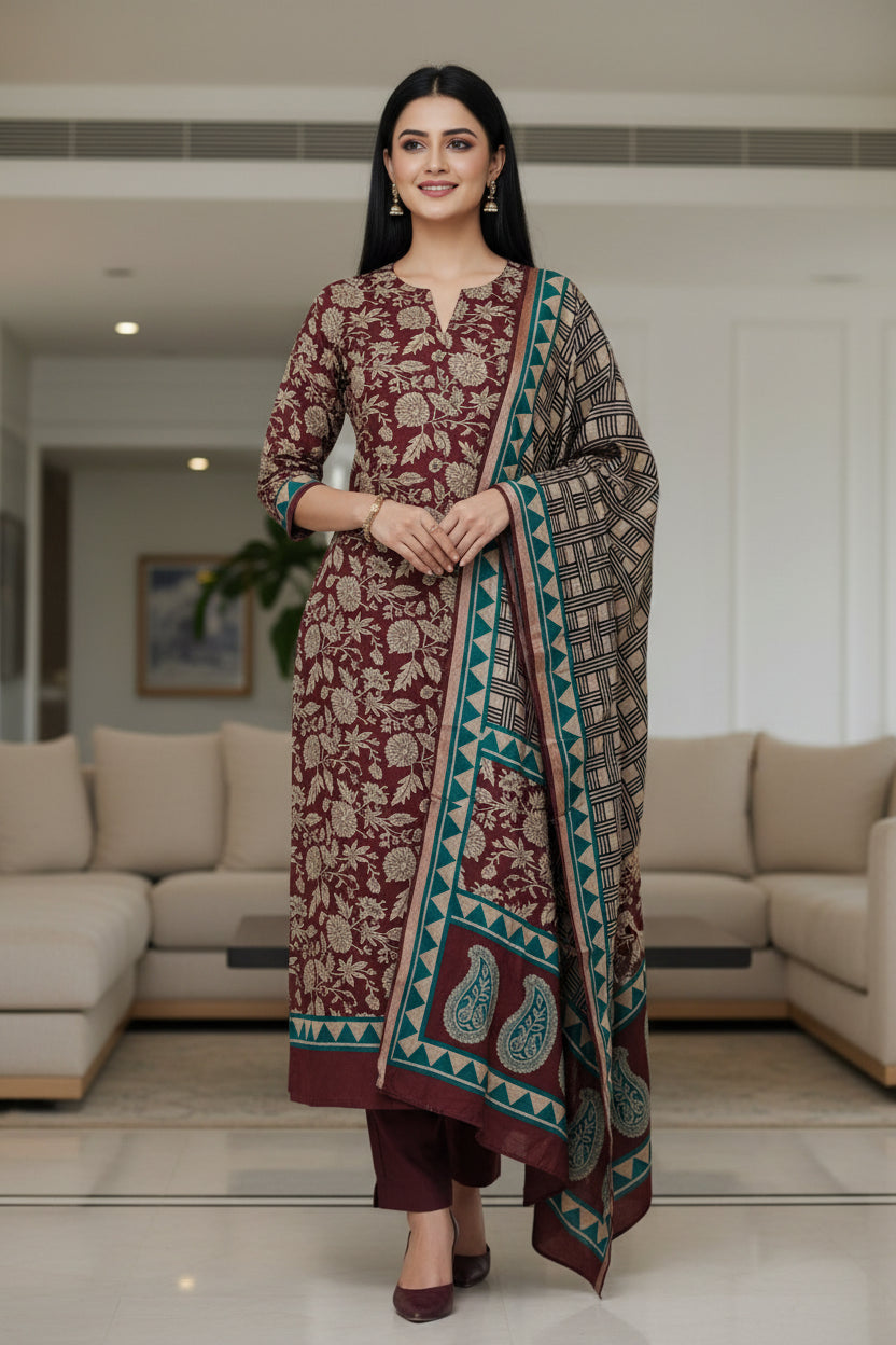 Cotton Maheshwari Digital Print Un-Stitched Suit with Maheshwari Dupatta