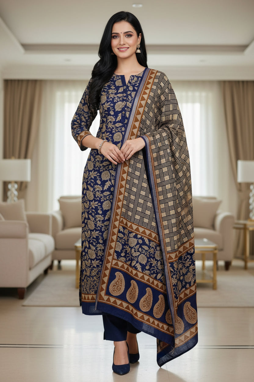Cotton Maheshwari Digital Print Un-Stitched Suit with Maheshwari Dupatta