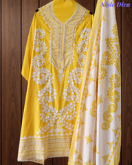 Cotton Digital Print Un-Stitched Suit with Cut Dana, Pearl Work & Tassel Dupatta