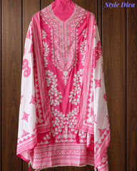 Cotton Digital Print Un-Stitched Suit with Cut Dana, Pearl Work & Tassel Dupatta