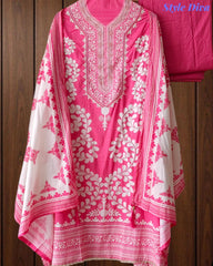 Cotton Digital Print Un-Stitched Suit with Cut Dana, Pearl Work & Tassel Dupatta