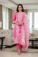 Cotton Digital Print Un-Stitched Suit with Cut Dana, Pearl Work & Tassel Dupatta