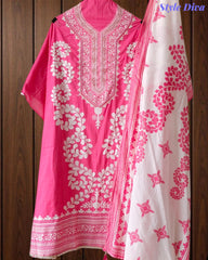 Cotton Digital Print Un-Stitched Suit with Cut Dana, Pearl Work & Tassel Dupatta
