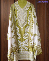 Cotton Digital Print Un-Stitched Suit with Cut Dana, Pearl Work & Tassel Dupatta