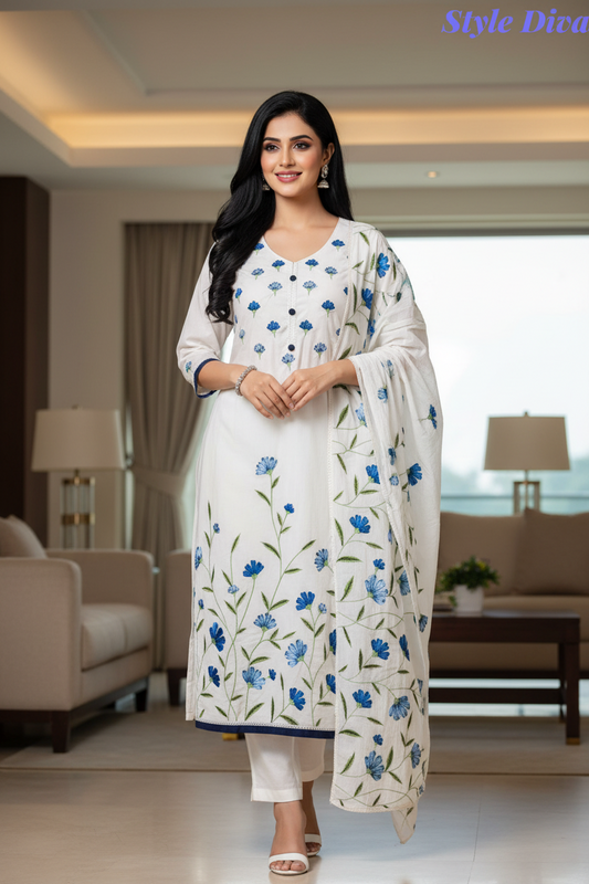 Pure Cotton Overall Embroidered Unstitched Suit With Embroidered Dupatta
