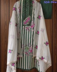 Cotton Digital Print Unstitched Crochet Lace Suit with Embroidered Dupatta