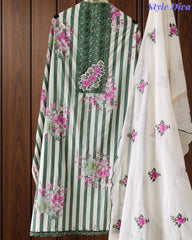 Cotton Digital Print Unstitched Crochet Lace Suit with Embroidered Dupatta